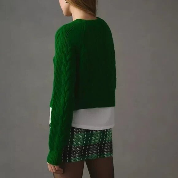 Anthropologie Mauve Green Layered Sweater Cable Knit Size S - Picture 3 of 11